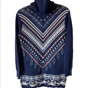 Small Hippie Rose Blue Pink White Hooded Open Front Cardigan Sweater